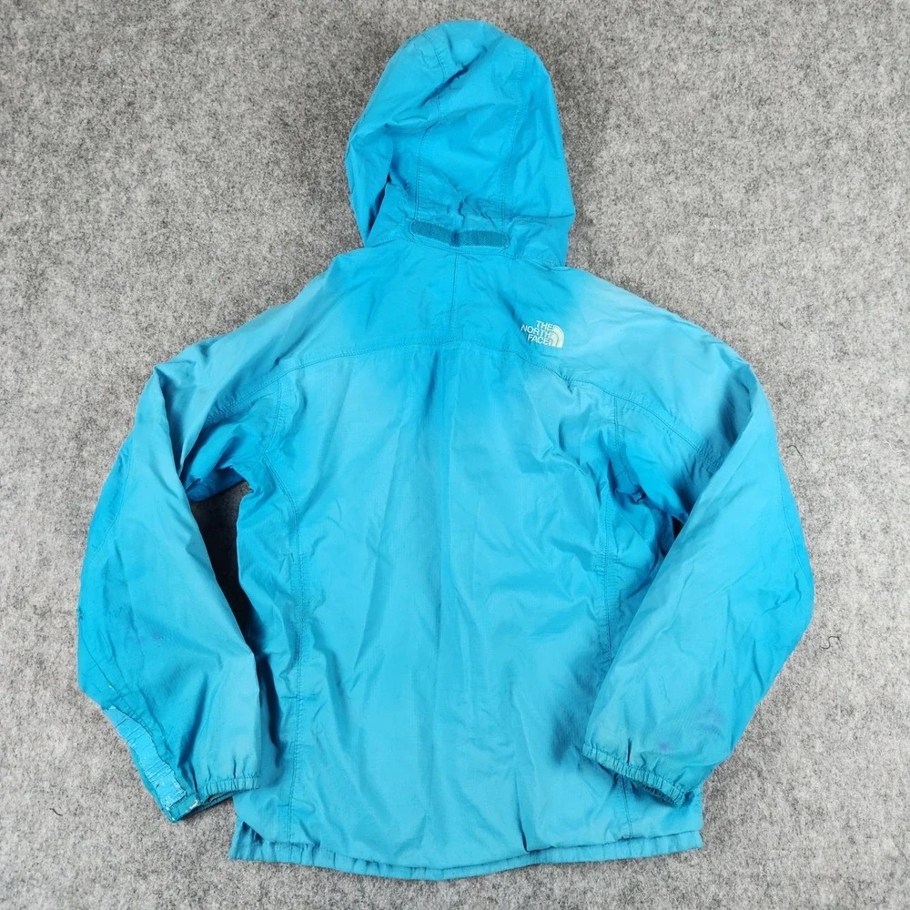 The North Face HyVent Jacket Girls M 10/12 Blue Hooded Rain Shell Hiking Outdoor - Picture 13 of 16
